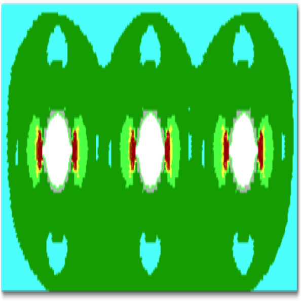 (2)多个180度聚能管多孔起爆之后数值分(2003)
Numerical analysis for many 180-shaped-charge-pipe single hole after detonating